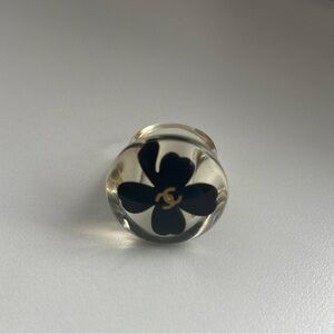 Vintage and Rare CHANEL Ring Black Clover CC Logo Clear Plastic US5.25